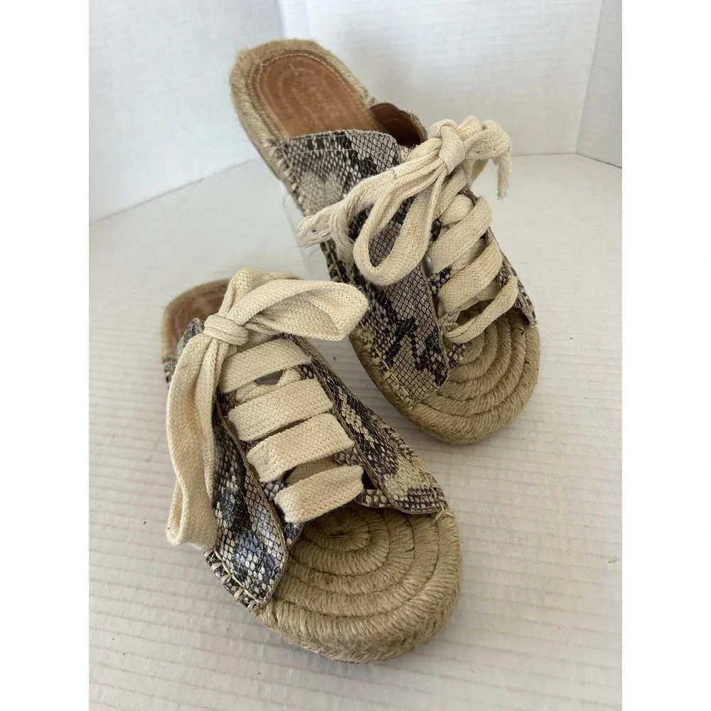 Mi.iM Animal Print Lace Up Espadrilles Sandals Slides Women's size 8